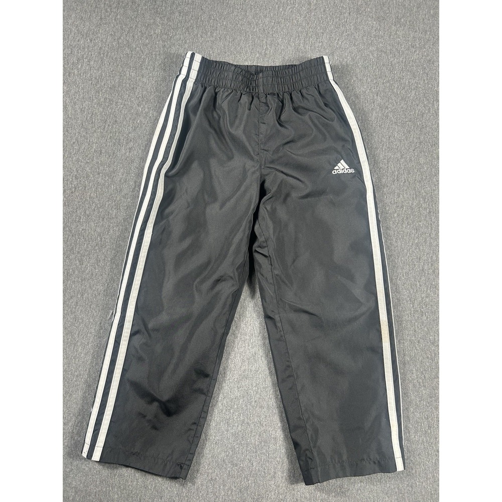 adidas Boys Size 5 Black Mesh Lined Three Stripe Windbreaker Track Pants
